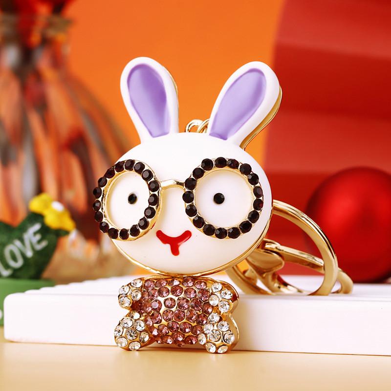 

Rabbit Colorful Creative Keychain With Dazzling Rhinestones Stylish Keyring For Women Purple Rabbit Glasses