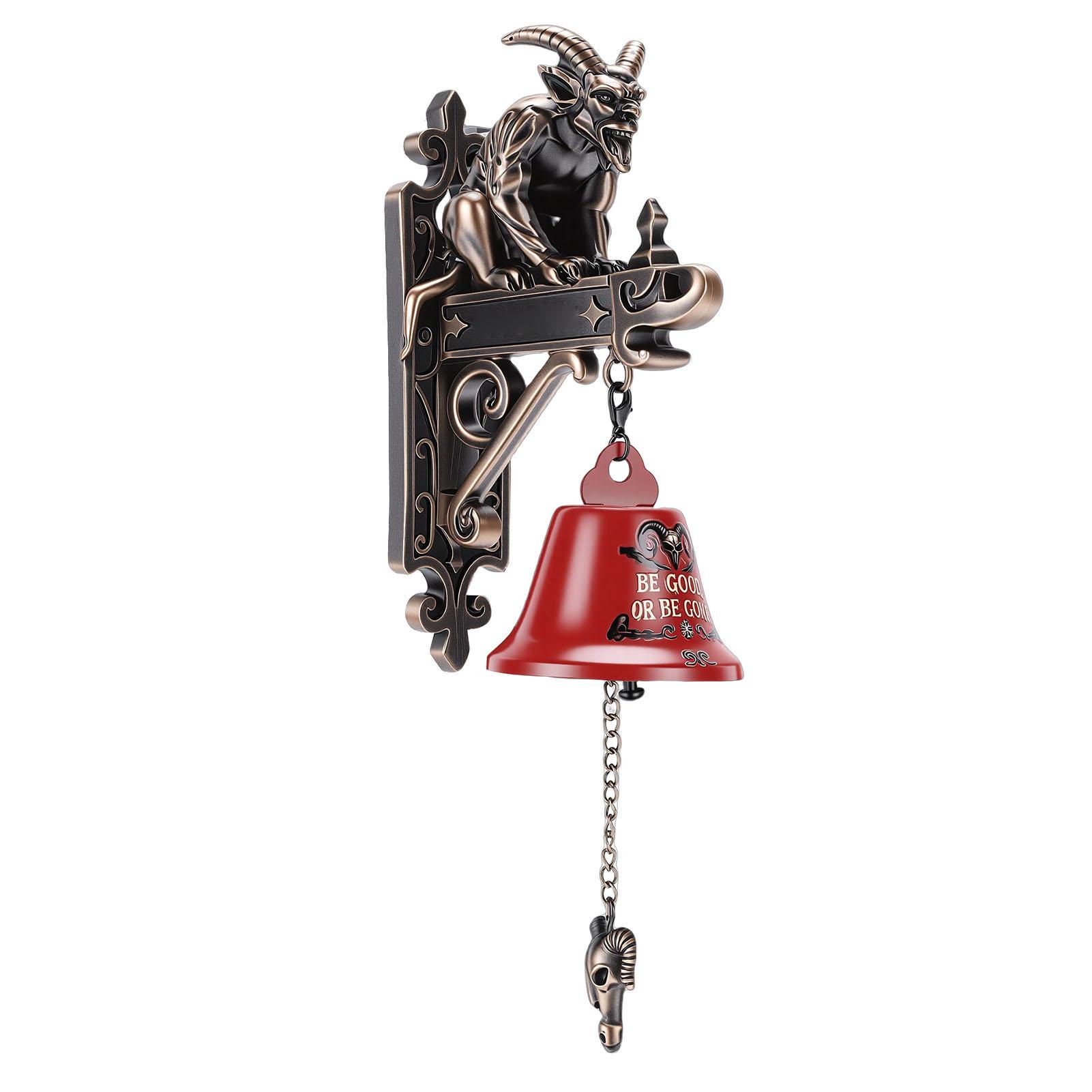 

Vintage Xmas Devil Doorbell Resin Metal Decorative Wall Mounted Outdoor Devil Hanging Bell for Front Door Porch
