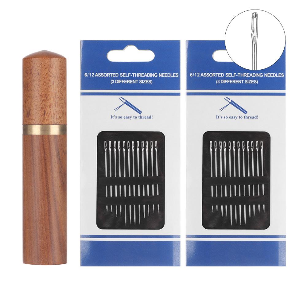 Mini Stainless Steel Household Needlework Wooden Needle Case Self Threading Needles Hand Sewing Needles Embroidery Sewing Tools