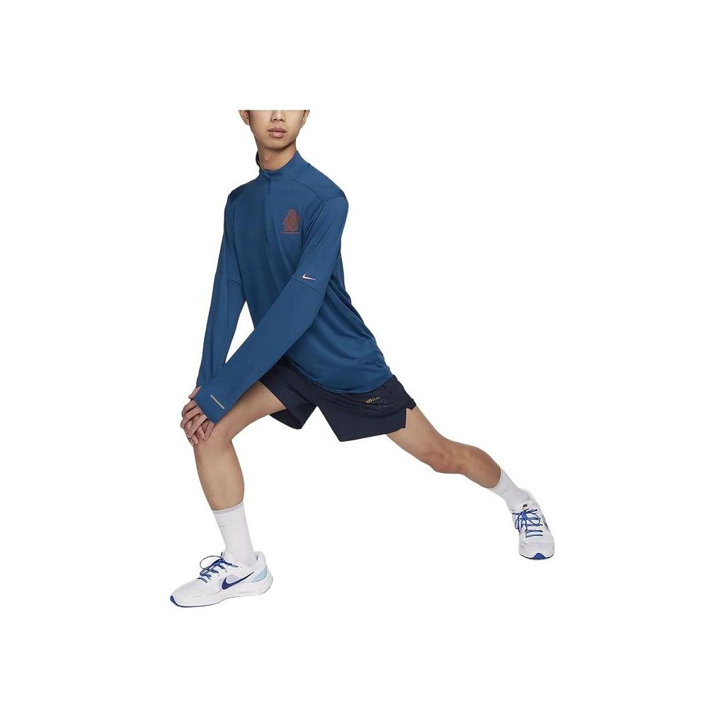 Nike Element Running Energy Letter Stand Collar Half Zip Quick Dry Casual Long Sleeve T-Shirt Men Tops Garden-Blue FN3300-476