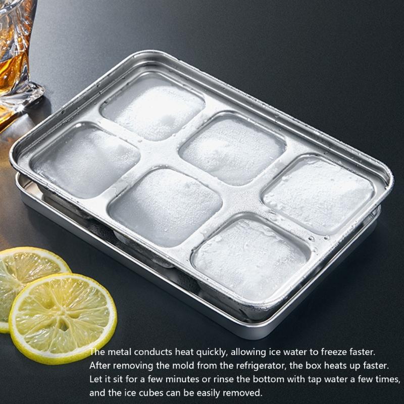 Stainless Steels Ice Cubes Maker with Lid Big Cubes Design Ice Mold For Cold Drink Cocktails And Baby Food Storage