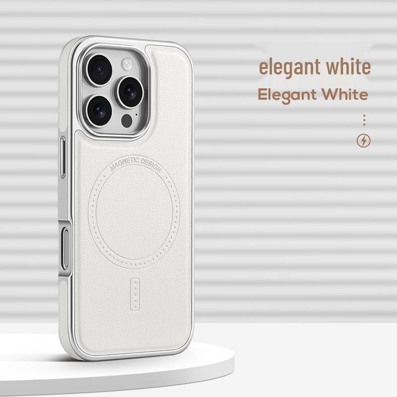 Apple 17 Promax Electroplated Leather Texture Magnetic Phone Case - iPhone16 Luxury Skin Feel, Strong Magnetic, Anti-fall Design