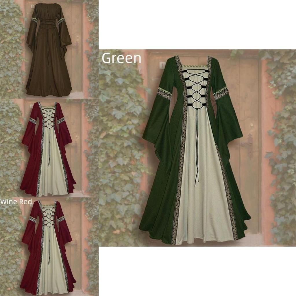 Women's Medieval Maiden Fancy Over Dress Victorian Dress Costume In Wine Red