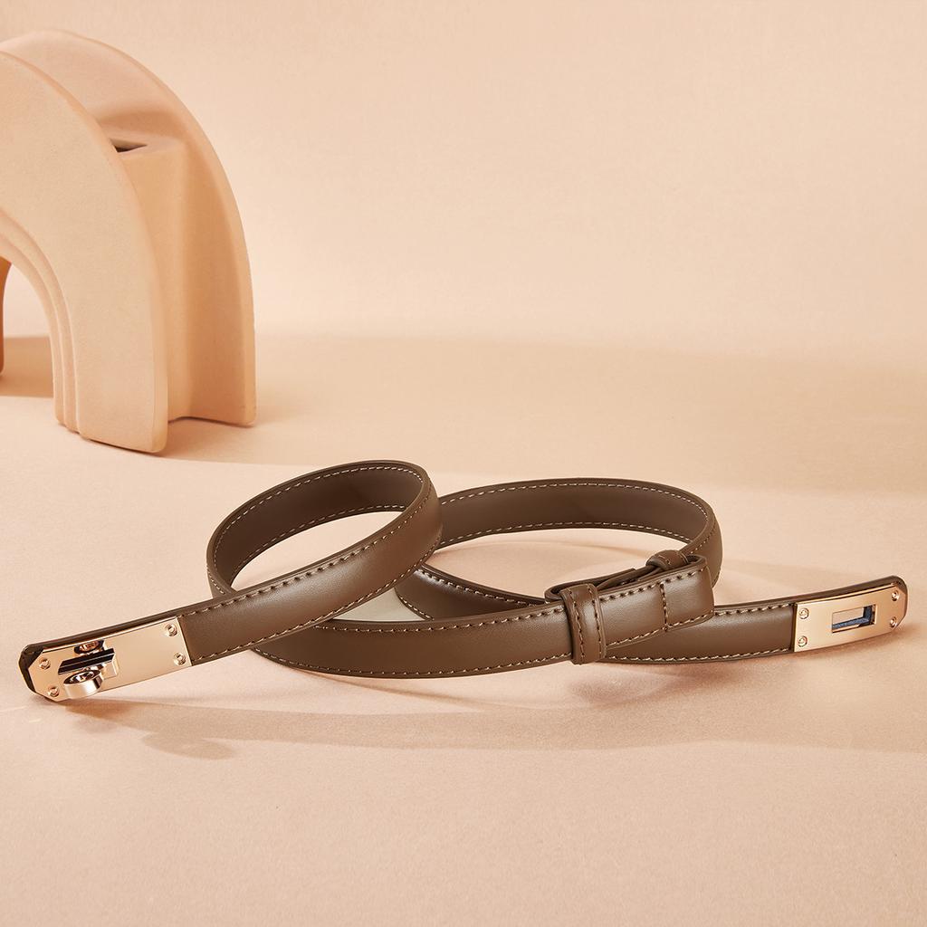 Genuine Leather Retractable Belt Women's Dress Waist Adjustable Cowhide Pant Belt Clothing Accessories Women's a Pair of Buckles Belt