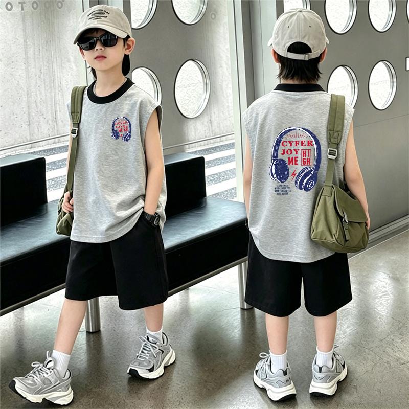 Handsome Boys' Cotton Color Block Vest & Shorts Set - Summer Sleeveless T-shirt 2-Piece for Kids