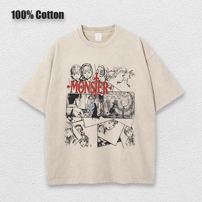 Camisetas de Anime de Monstruos Lavadas para Hombres y Mujeres Algodón Harajuku Camisetas de Alta Calidad Retro para Hombres y Mujeres Tops Camisetas Unisex