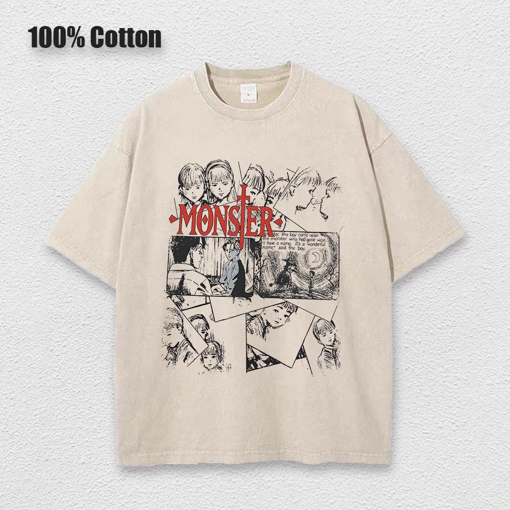 Anime Monster T Shirts Washed Men Women Cotton Harajuku T-Shirts Retro for Men Women Tops Tees Unisex
