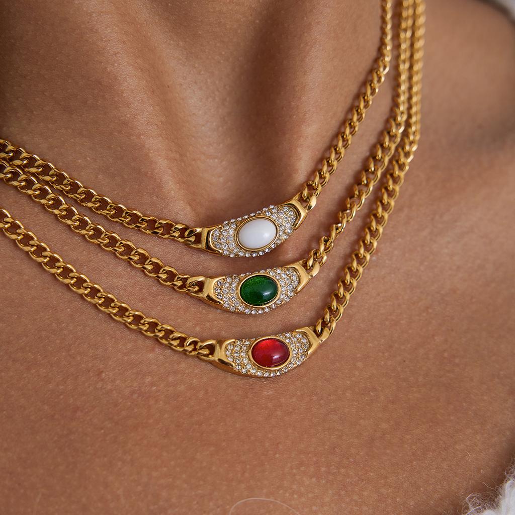 Youthway Vintage Glass Stone Crystal Pendant Necklace For Women  Gold Plated Stainless Steel Necklace Fashion Jewelry Gift