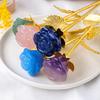 Stone Rose Carving Sculpture Gold Mount Desk Accessory Elegant Home Decors Beautiful Table Adornment Rose Shape Decors