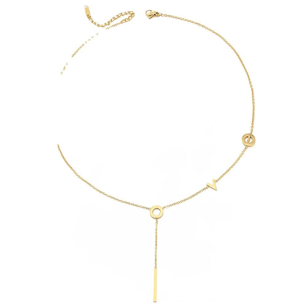 18K Gold-plated LOVE Stainless Steel Necklace, Female European and American Fashion Niche Design Clavicle Necklace Titanium Steel Necklace Decoration