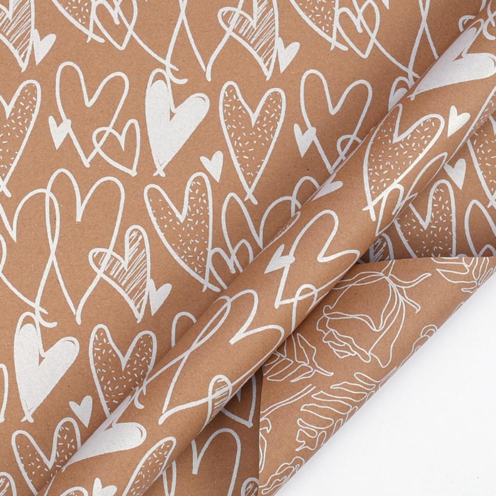 Double-Sided Printed Paper Decorative Large Size Gift Wrap Love Heart Craft Paper Brown Valentine'S Day Gift Wrapping Paper