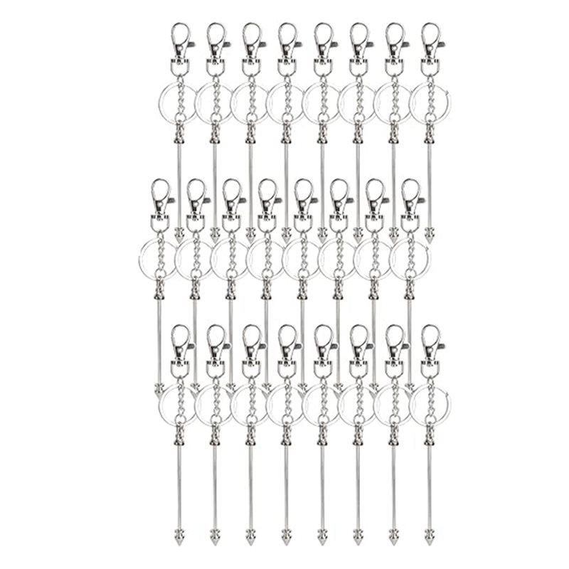 

2025 Trend Beaded Items For DIY Crafts Keychain Making Kit 24Pcs Beadable Keychain Bars Blank Keychains For Jewelry Making серебряный