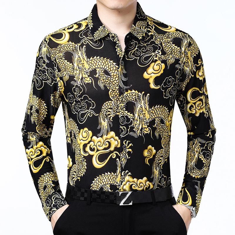 Chemise Imprimée Homme Manches Longues Chemise Homme Respirante Manches Longues Homme
