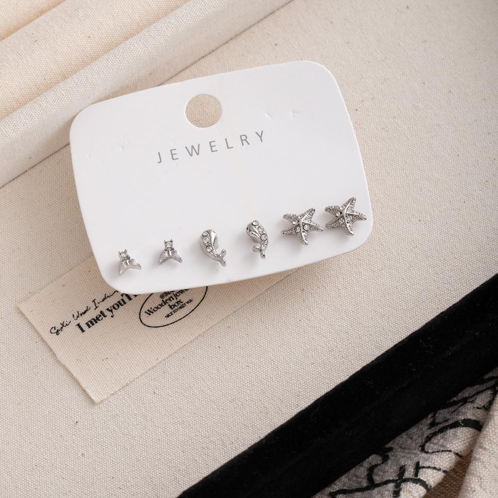 Starfish Diamond Fish Tail Simple Stud Earrings Sweet Lady Design Earrings Temperament Six-Piece Earrings