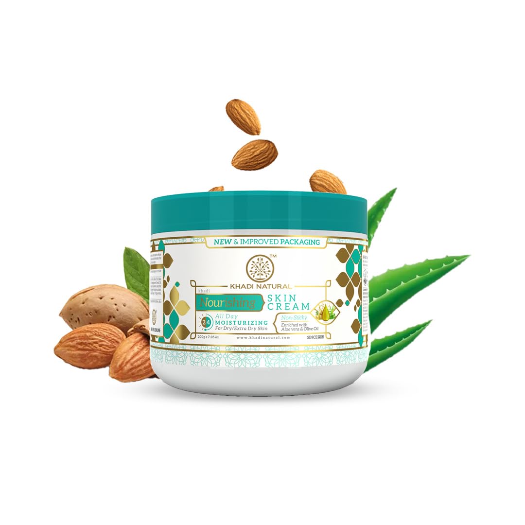 Khadi Natural Nourishing Skin Cream With Almond Oil 200 g Pack Softens, Moisturizes, Non-Sticky Skin Care