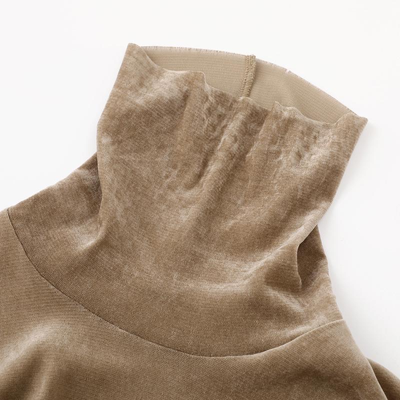 Autumn 2025 Velvet Slim-fit High-neck Long-sleeve Women's Top