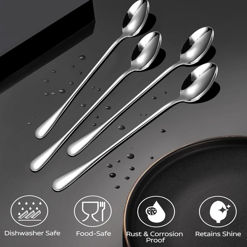 Long Handle Ice Tea Spoons,10Pcs Coffee Spoons for Stirring Stainless Steel Long Cocktail Spoon Polished Tea Accessories for Dessert Sundae Shakes