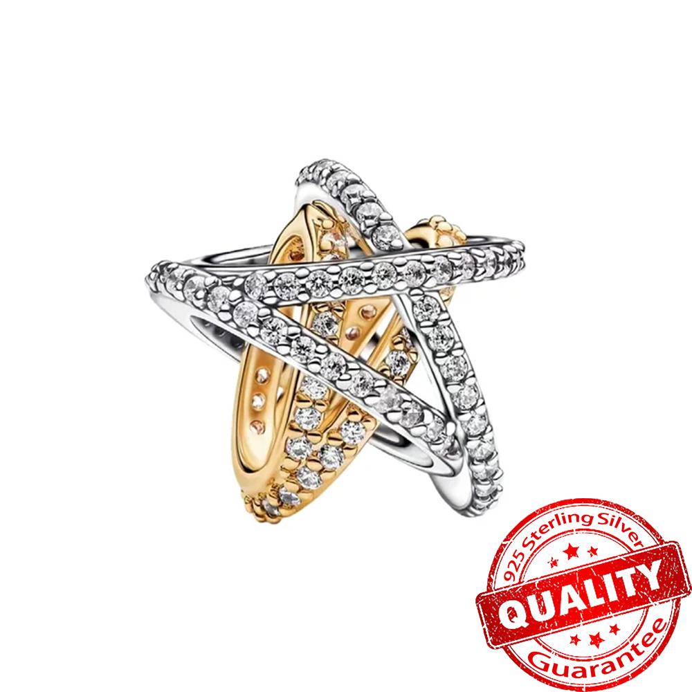 925 Silver Lucky Star & HeartDice Sparkling Bow Dangle Charm Fit Original Bracelet DIY Birthday Jewelry Gift