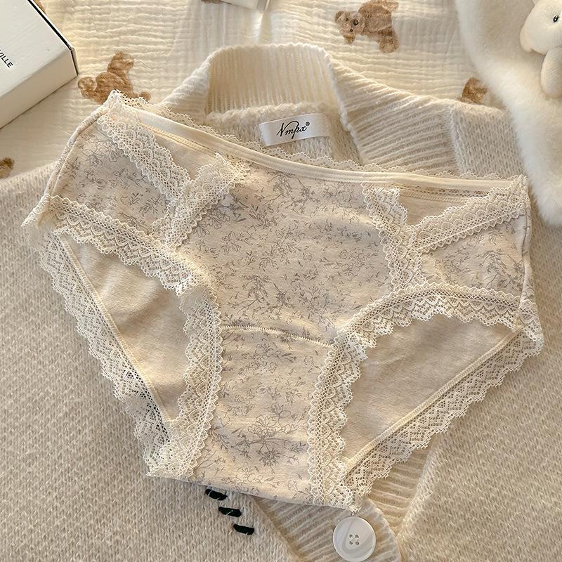 Women S Lace Trim Cotton Underwear Antibacterial Pure Cotton Mid Waist Ladies Panties