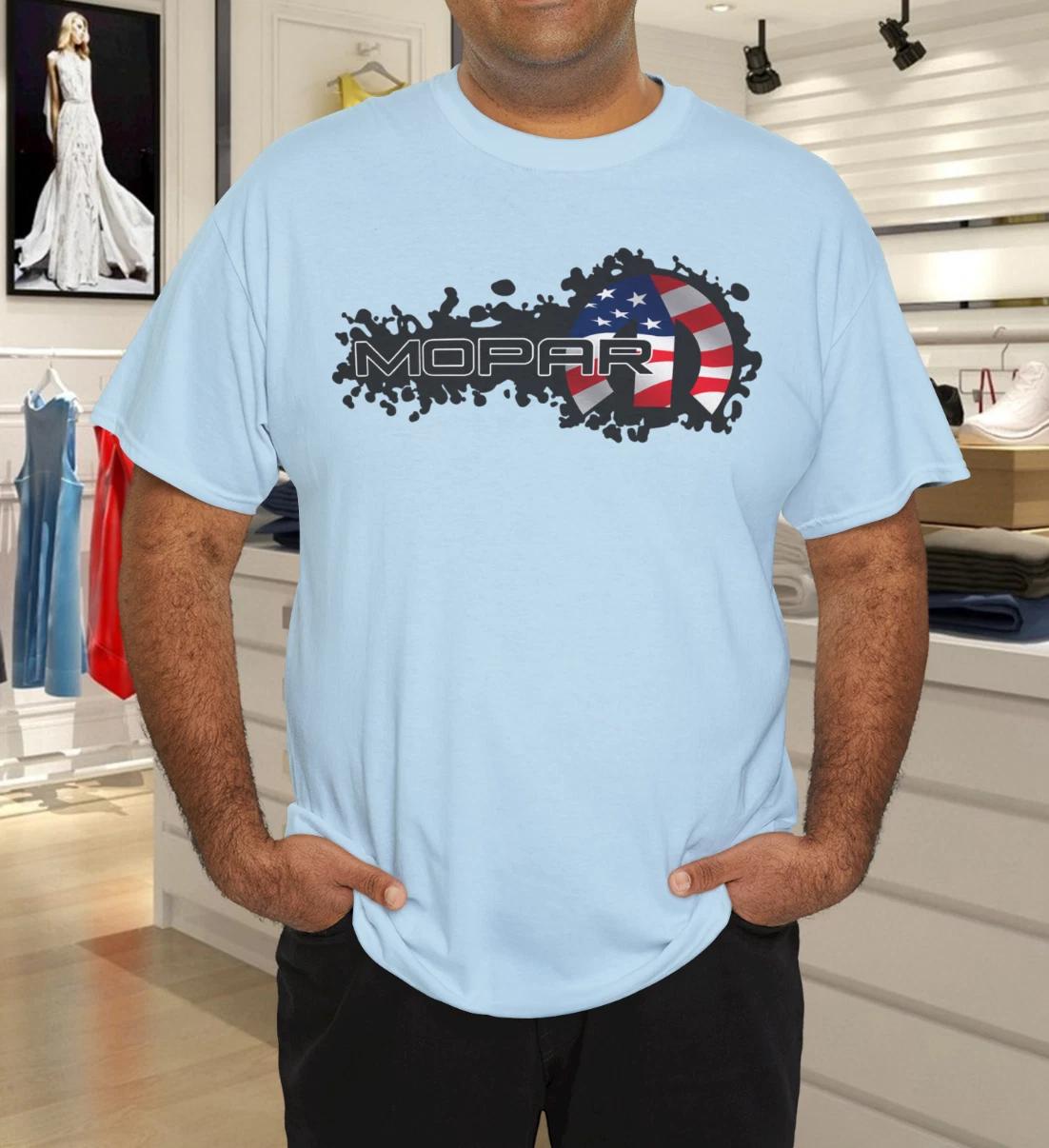 Blue Mopar American Flag Logo Splash Graphic T-Shirt S