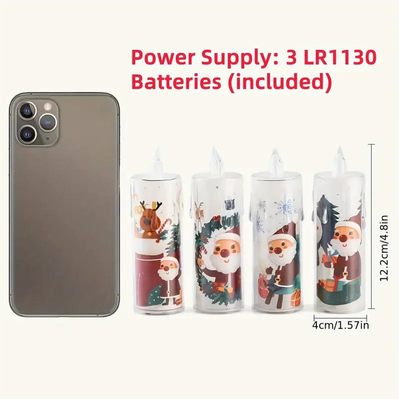 4PCS Electronic Candle Christmas Decoration Transparent With Printed LED Simulation Flameless Candle Ambient Lighting Xmas Gift