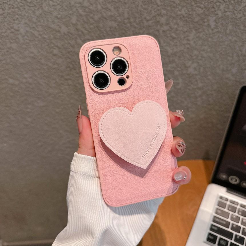 PU-Leder Herz-Ständer-Hülle für iPhone 15/16 Pro Max - Stilvolles Design für Frauen