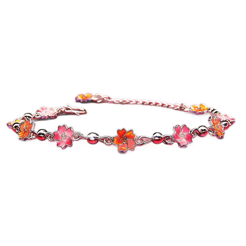 Sterling Silver Cherry Blossom Bracelet for Women - Exquisite, High-End Gift for Girlfriend