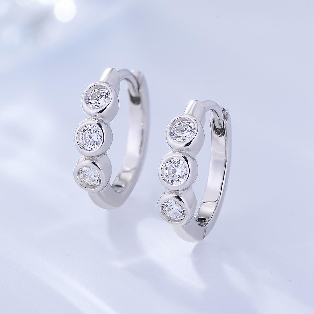 Trendy 925 Sterling Silver Gold Plated 14k Earring Three Stones huggies 925 Silver Hoop Earring for Woman серебряный