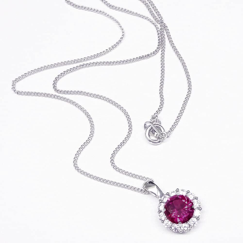 [Your and My Jewelry Box] Ruby Necklace Pendant, Synthetic Ruby 2.0 Carat, Luxurious CZ Surround [July Birthstone] 14206 [Jewelry] [Gift Wrapped]