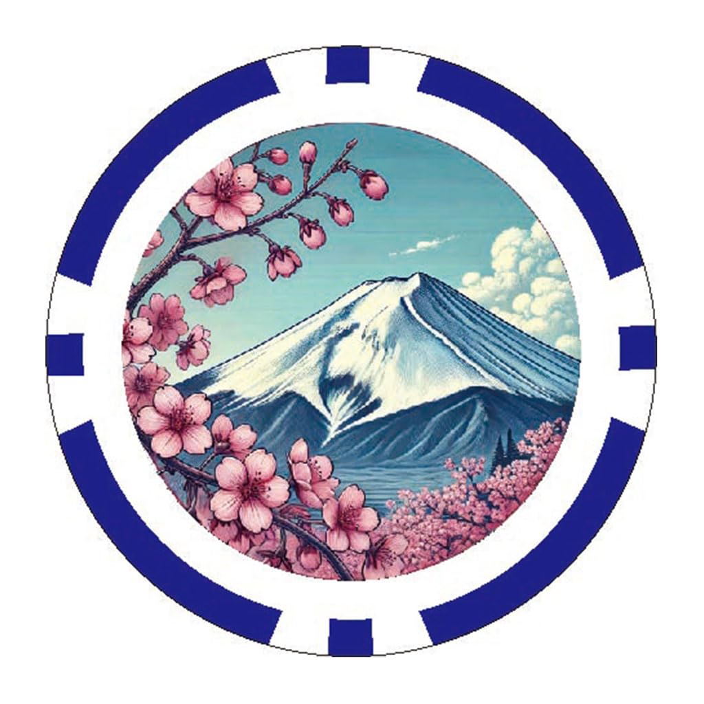 Poker Chip Japanese Landscape Marker Fuji and Cherry Blossoms Mt. (090)