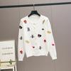 Autumn Women Designer Embroidery Monsters Single Breasted Knitted Sweater Coat Jacket