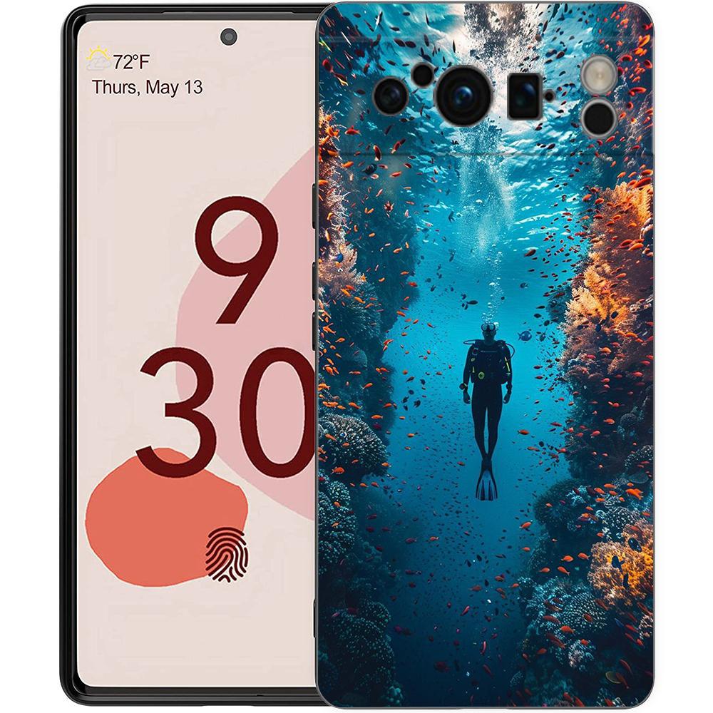 Diver Diving Phone Case For Google Pixel 9 8 7 6 Pro XL 8A 6A 7A 5G Soft Shockproof TPU Black Cover