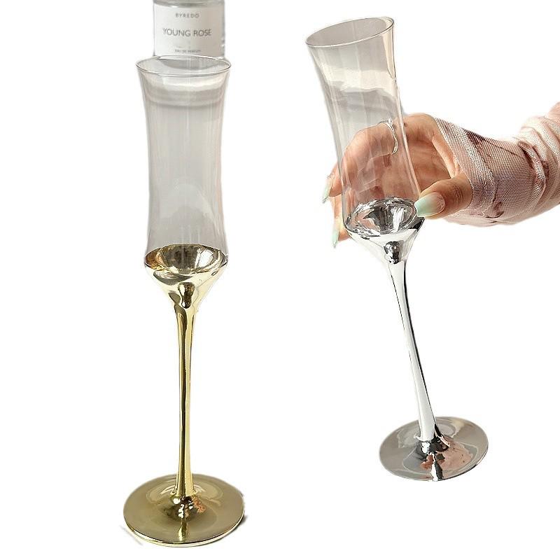 Elegant Electroplated Crystal Champagne and Dessert Wine Glass with Waist-Cinching Design — Perfect for Gifting
