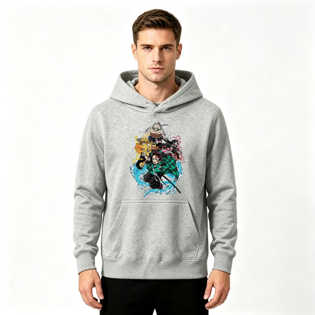 Men's Demon Anime Printed Pullover Hoodie Casual Long Sleeve Warm Hooded Sweatshirt for Daily Wear