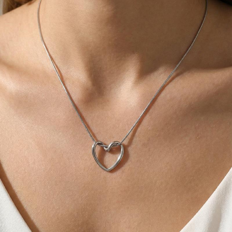 18K Gold-Plated Geometric Heart Necklace - Minimalist Stainless Steel Women s Accessory 18K серебряный
