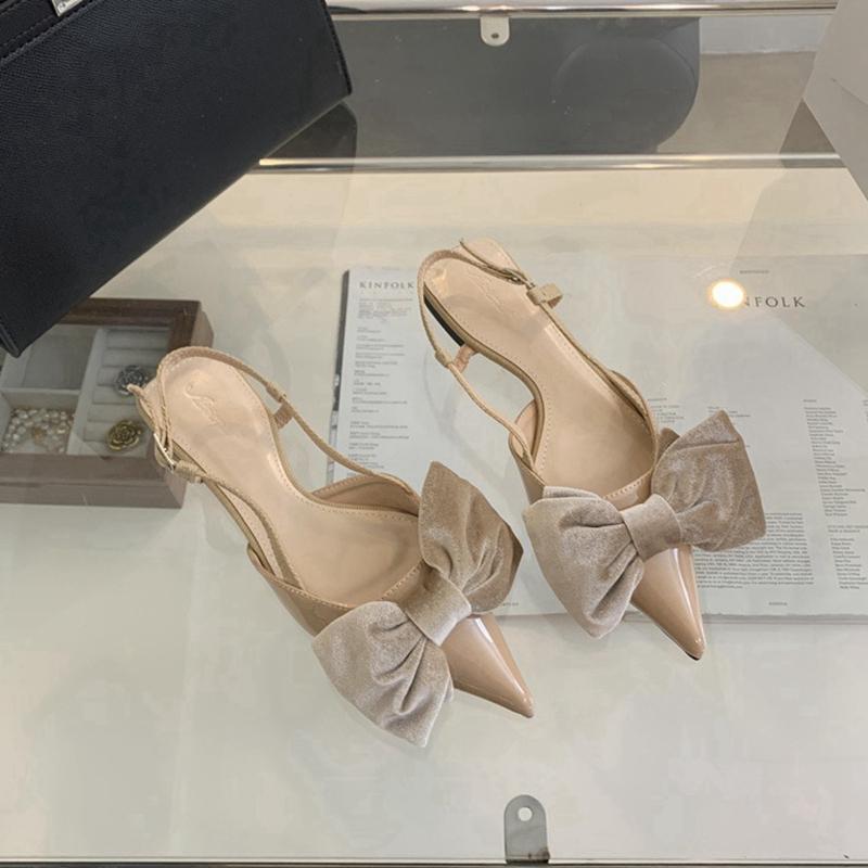 Fashion SUOJIALUN 2024 Spring New Women Sandal Fashion Big Bow-knot Ladies Elegant Slingback Shoes Flat Heel Outdoor Dress Mules Sandal