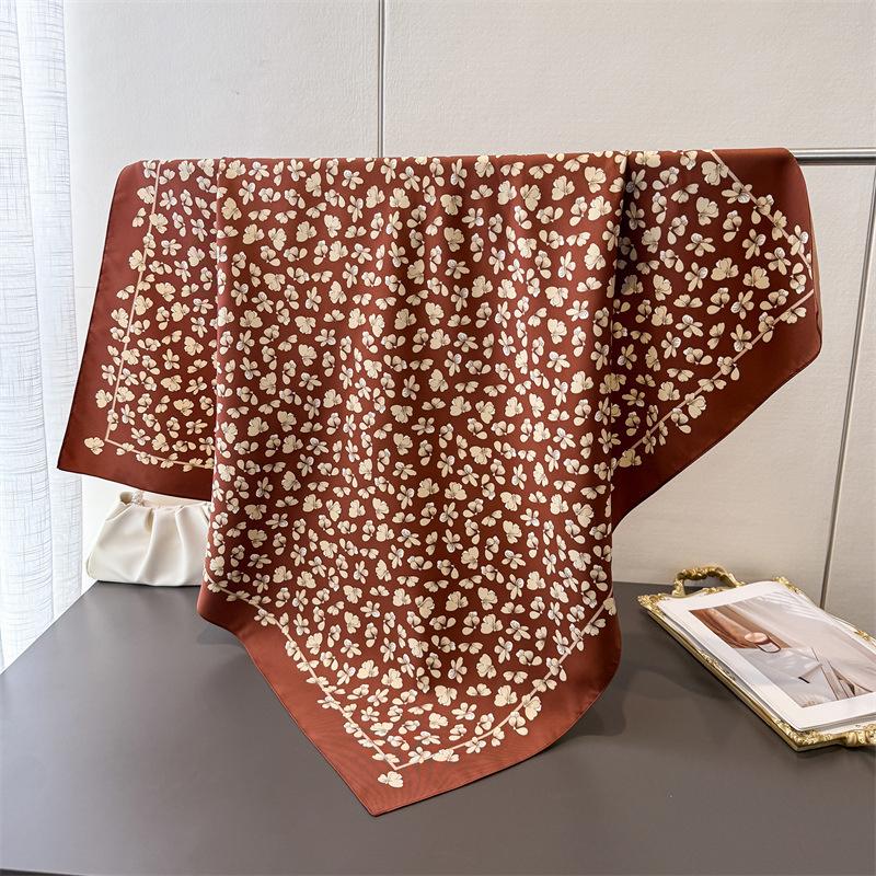 

Luxury Brand Spring 90Cm Floral Print Twill Silk Scarf for Women Fashion Shawl Square Scarves Hijab Bandana Foulard Neckerchief 90x90 cm