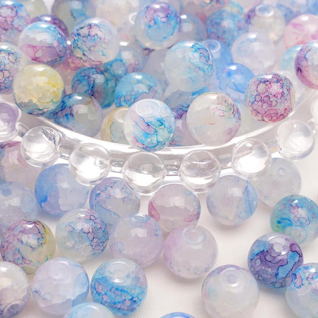 8-10mm Half-Sugar Bubble Glass Bead Bracelet - Handmade Round Loose Beads for Jewelry Making