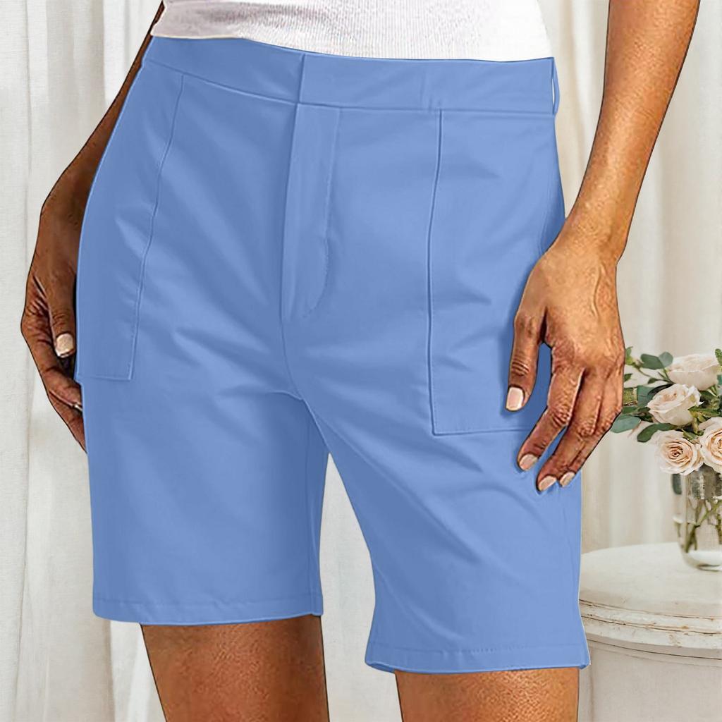 Women's Casual Mid-Length Shorts with Semi-Elastic Waistband and Front Pockets Suitable for Everyday Wear and Outdoor Activities