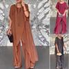 2ks/sada Dámský ležérní outfit Kulatý výstřih Dlouhý rukáv Top s nepravidelným lemem Elastický pas Dlouhé kalhoty Set Jednobarevný outfit