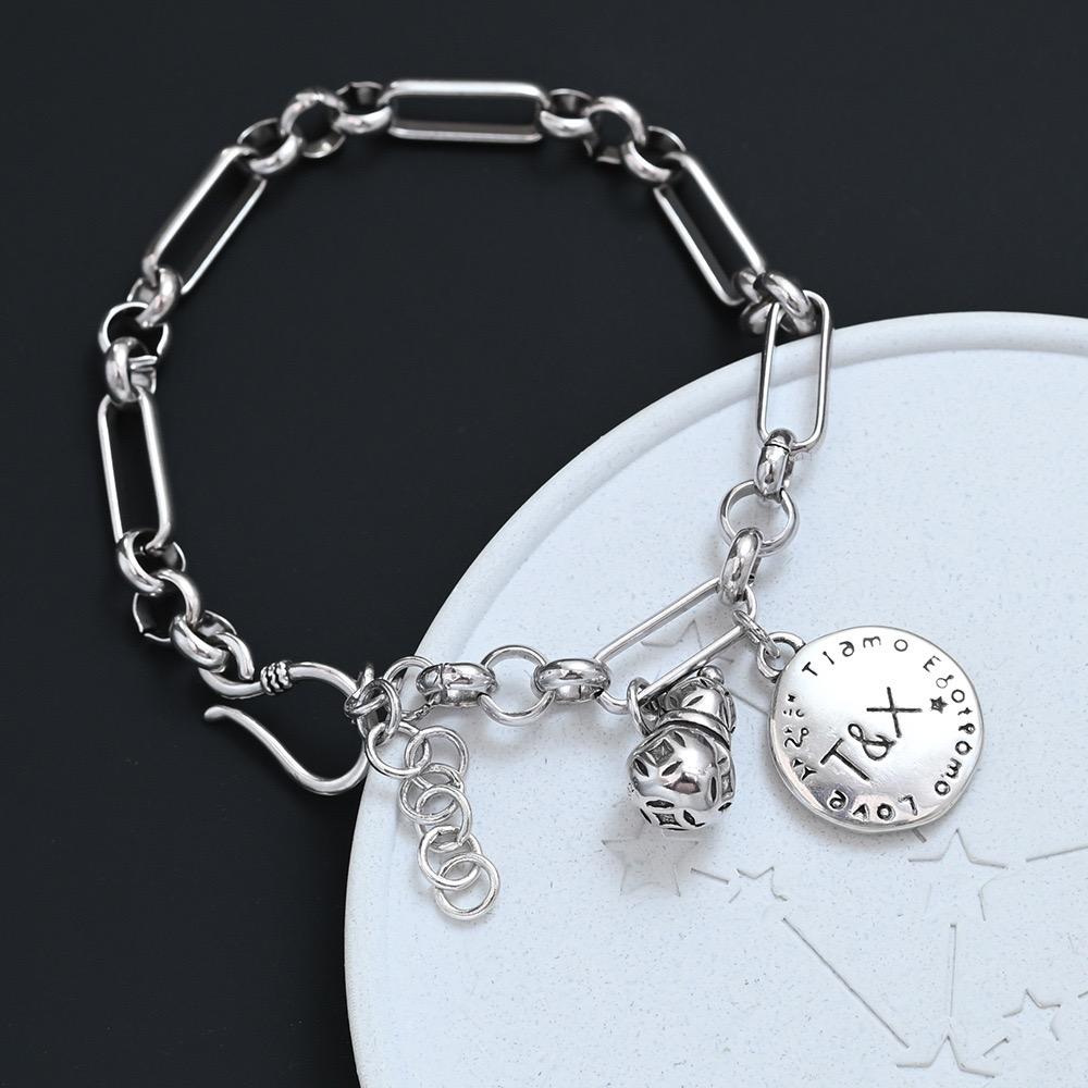 100% Solid 925 Sterling Silver Retro Bracelet for Women Men Vintage Handmade Rose Shape Simple Bracelet Birthday Gift