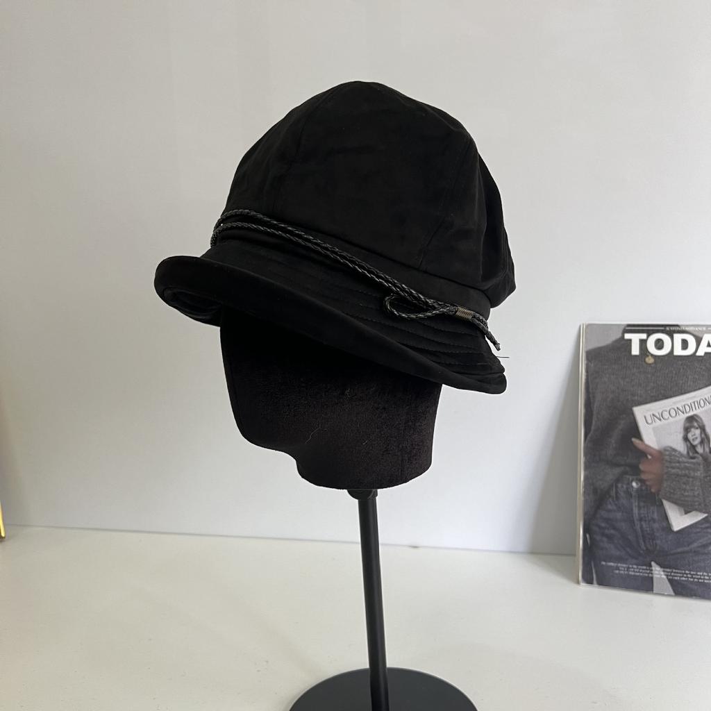 Suede bucket hat women's pleated basin hat retro autumn and winter versatile face small shade flanged hat tide