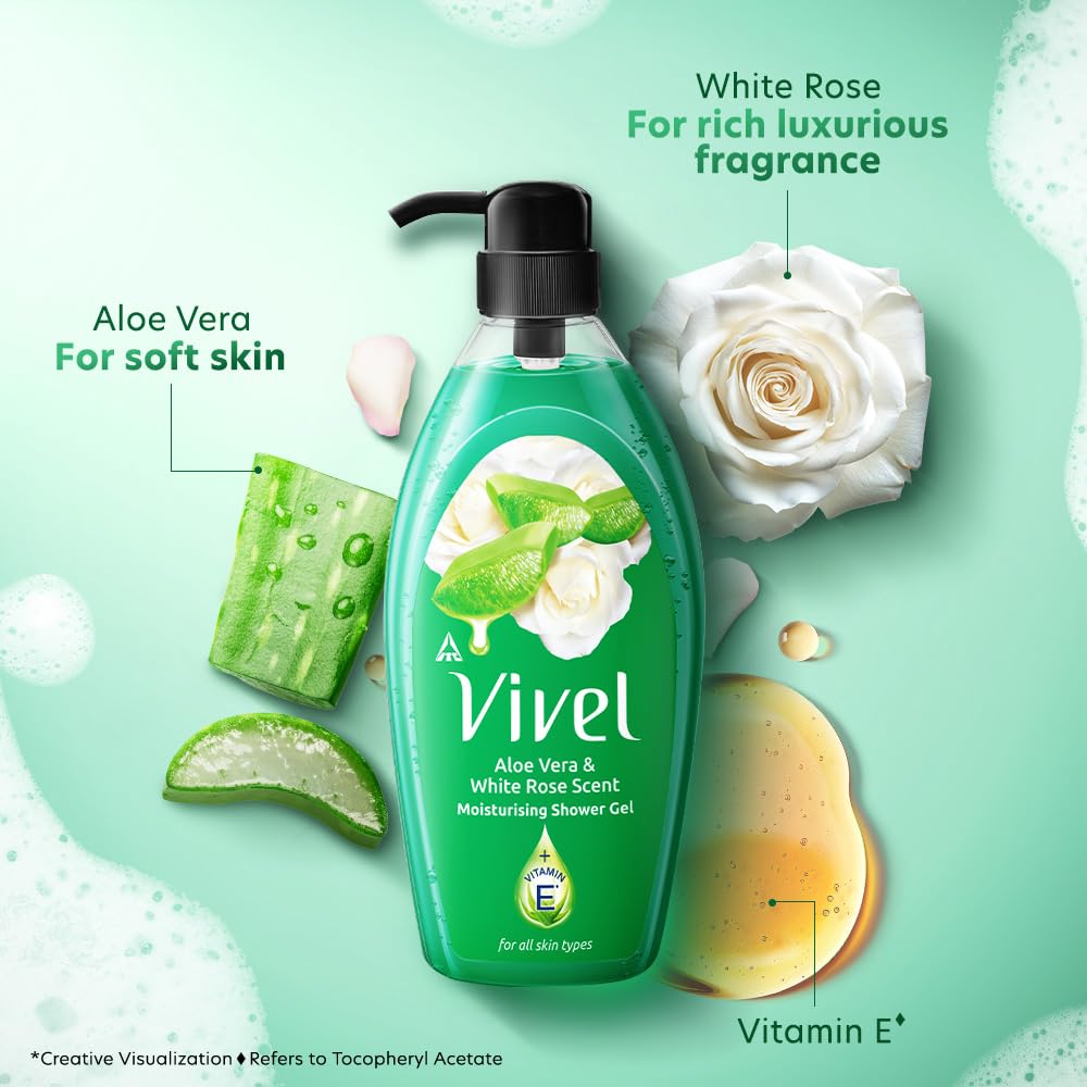 Vivel Aloe Vera White Rose Shower Gel 895 Ml Moisturizing Body Wash Plant Based Cleansers for All Skin Types