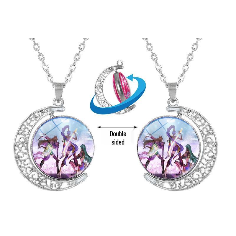 Double-Sided Rotating Moon Pendant Necklace - K-POP Demon Hunter Trio Jewelry