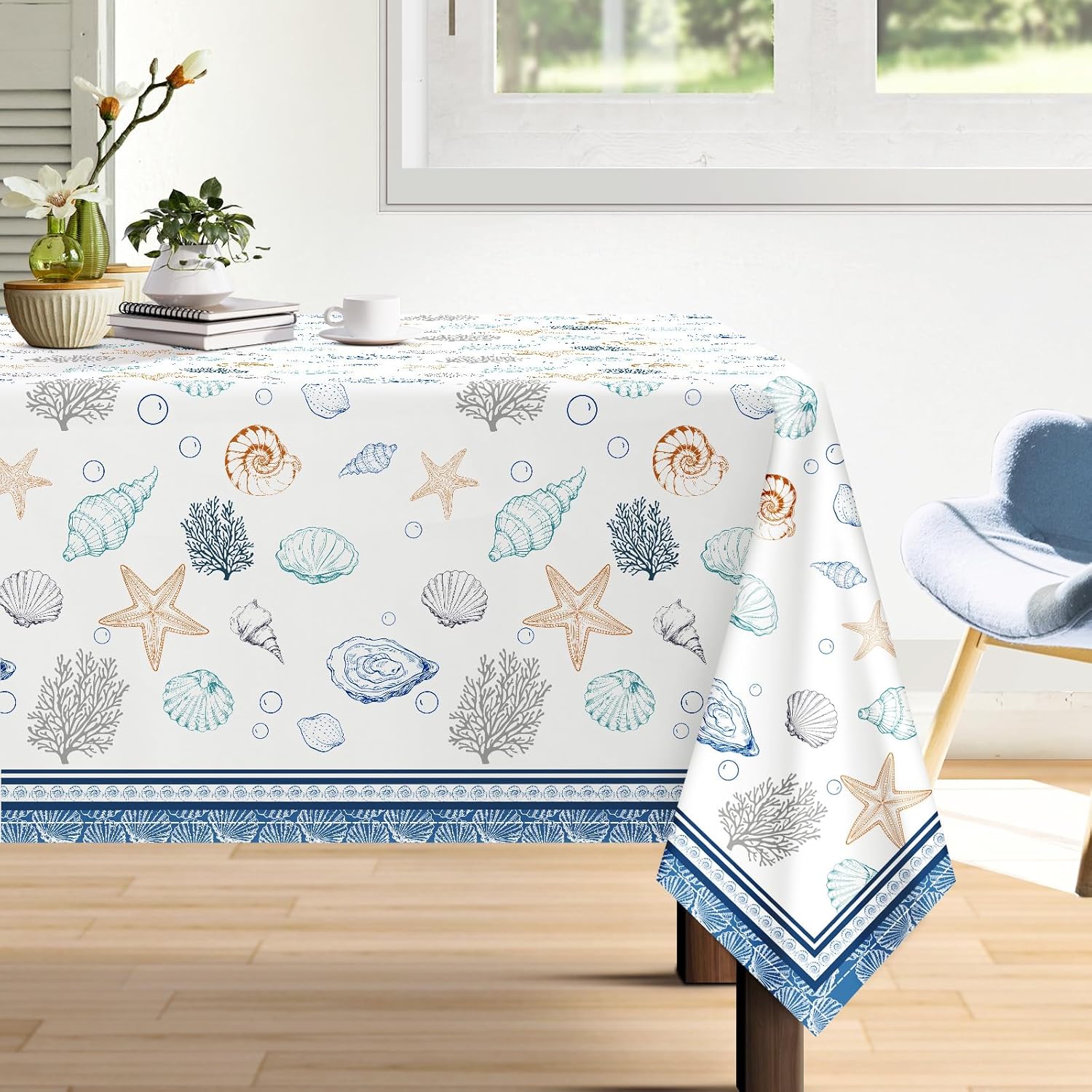 

Summer Nautical Ocean Starfish Rectangle Tablecloth Table Decor Washable Waterproof Kitchen Dining Table Cloth Party Decor 50x50cm napkin
