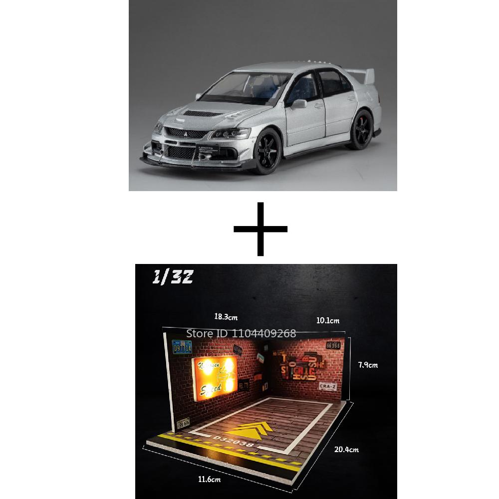 Scale 1:32 Mitsubishi Lancer Evolution IX Sports Car Toy Model Doors Opened Pull Back Shock Absorption Vehicles Hobby Ornaments