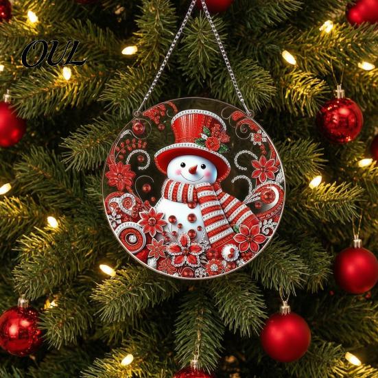 Faux Diamond Art Ornament Kit Christmas Kit, Santa Snowman Hanging DIY Sparkling Ornaments Acrylic Pendant with Rhinestones Craft for Adults, Holiday