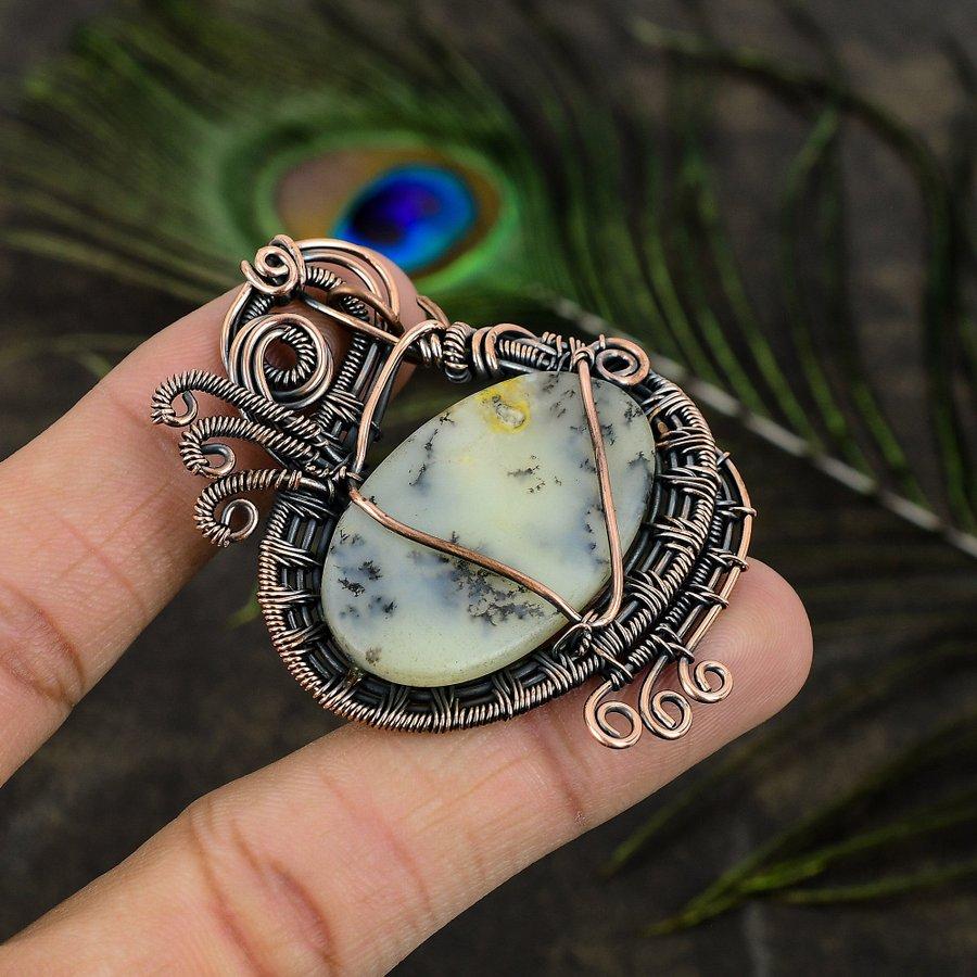 Dendrite Opal Handmade Copper Wire Wrap Jewelry Pendant 2.56" u5A41