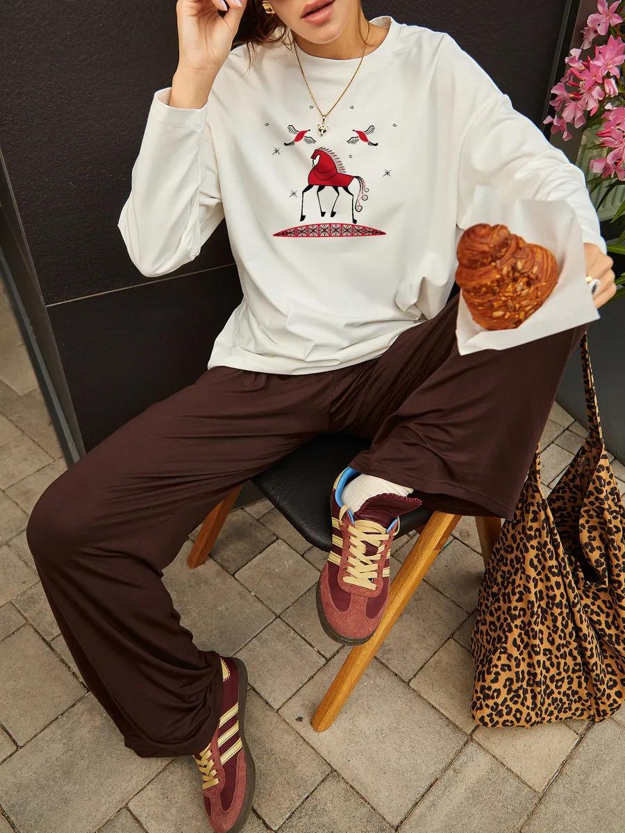 Oversize early autumn American new 100% cotton t-shirt loose and comfortable personality trend S