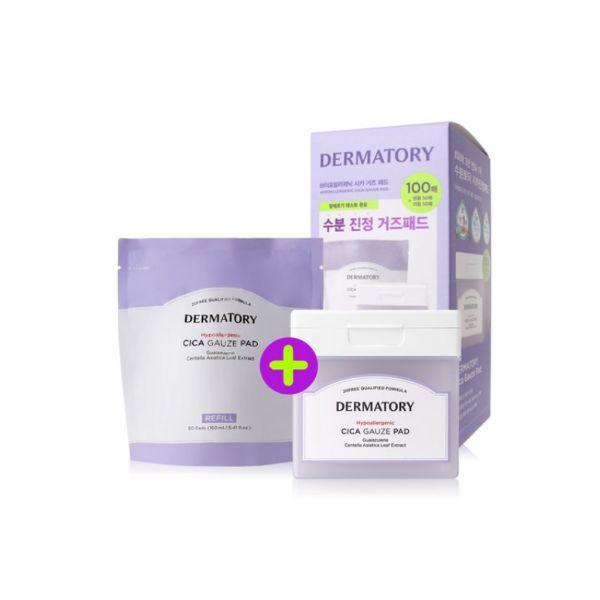 DERMATORY Hypoallergenic Cica Gauze Pad Refill Set 100 Pads 2 Pack